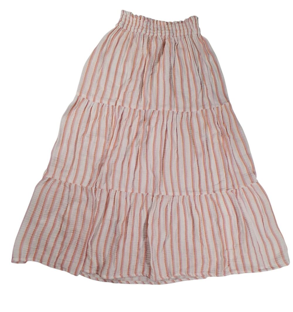 Marine Layer Tiered Gauze Midi Skirt Small Pink Orange Stripe 100% Cotton Summer
